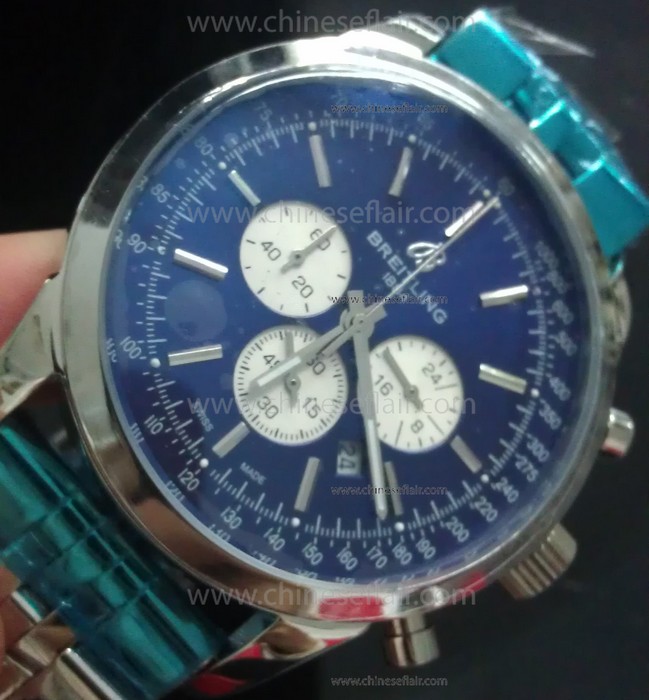 Breitling Transocean Stainless Steel Blue Face Chronograph Watch